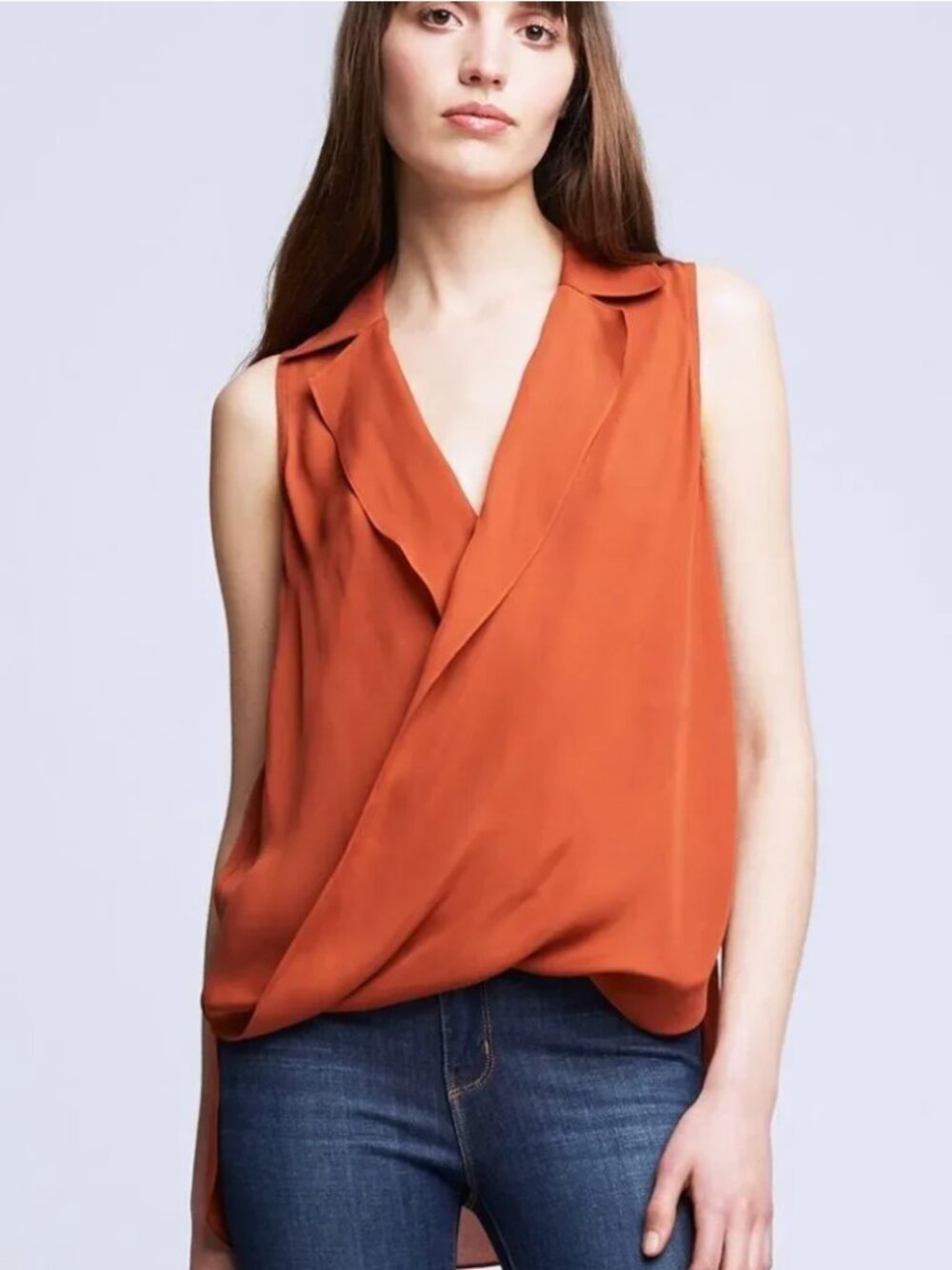 NWT L'Agence Freja Draped Silk Blouse Rust Orange